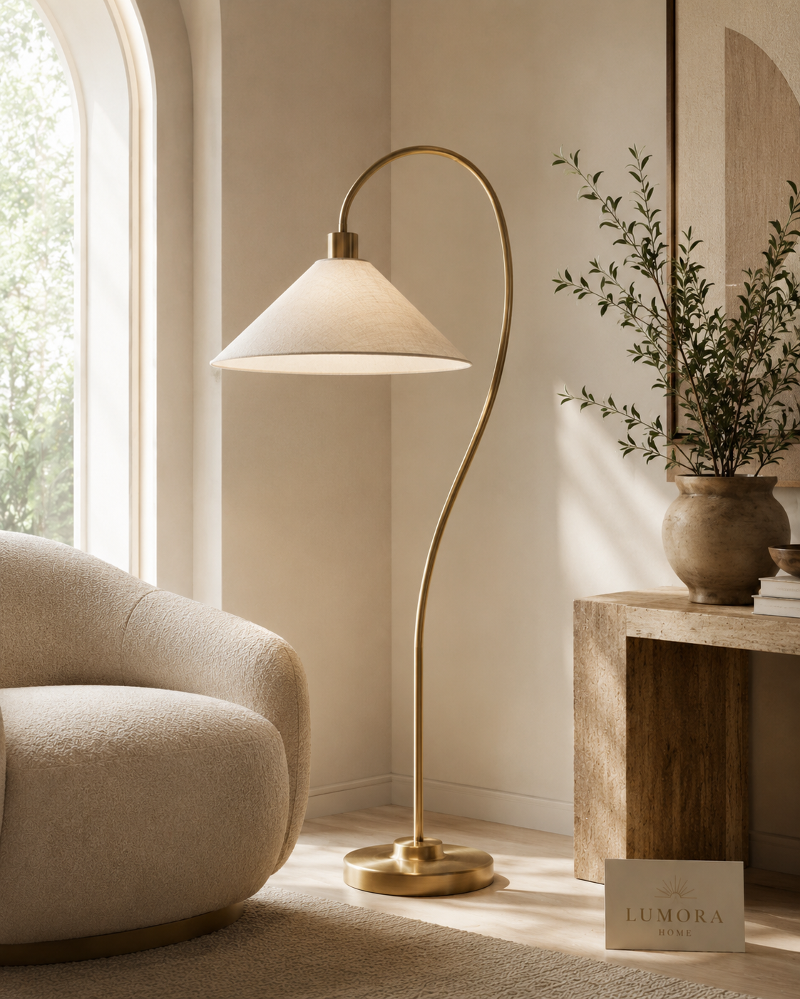 Lumora™ Arc Linen Floor Lamp